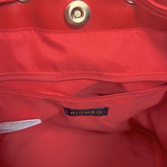 NEW Piombo Geranium Red Vegan Leather Shoulder Strap Bucket Bag - Picture 9 of 10